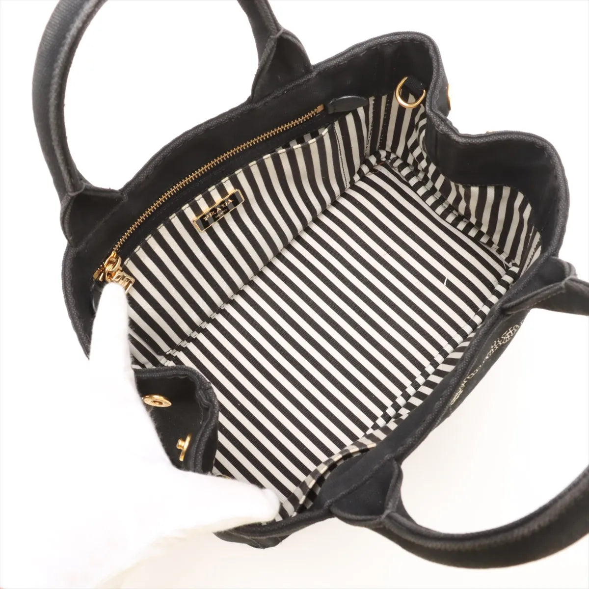 Prada Canapa Canvas x Leather Two-Way Handbag Black