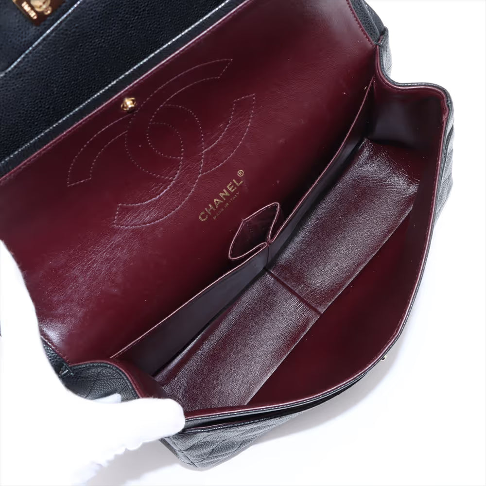 Chanel Demakamatrasse 30 Large Caviar Skin Double Flap Double Chain Bag Black