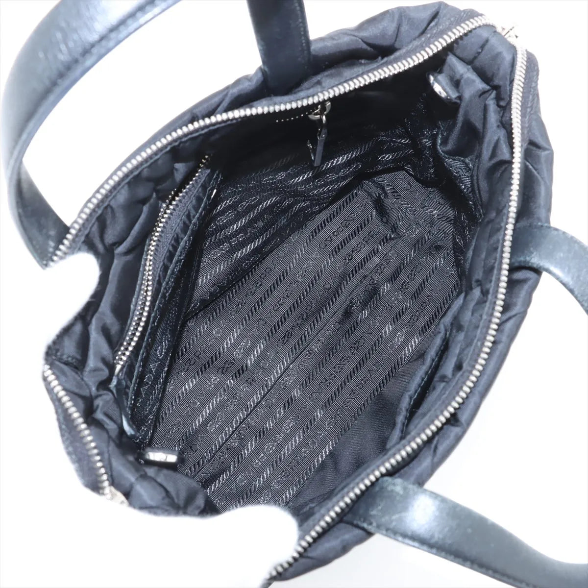 Prada Tessuto Matelasse Nylon Leather Two-Way Tote Handbag Black