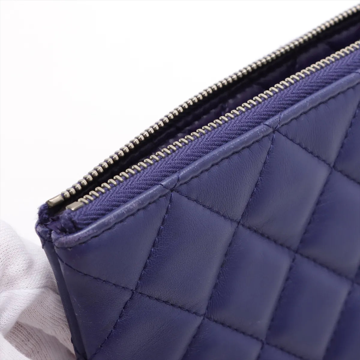 Chanel CC Logo Matelasse Lambskin Clutch Bag Blue