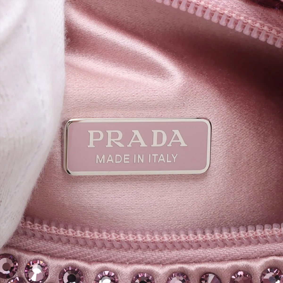 Prada Re-edition Satin x Rhinestone Shoulder Bag Pink