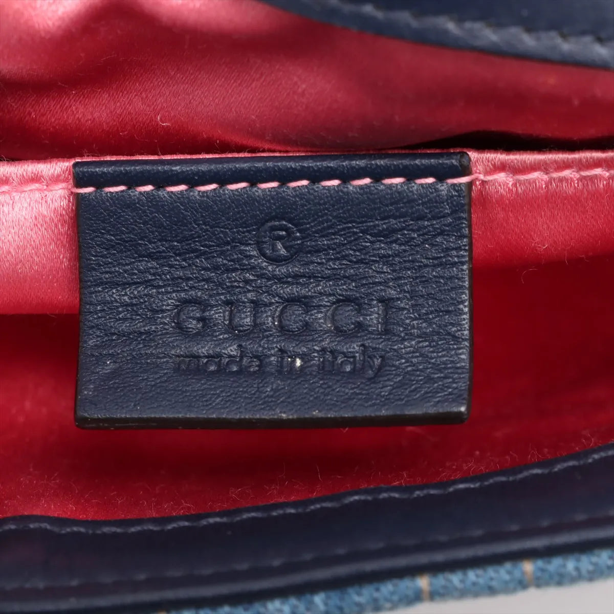 Gucci GG Marmont Pearl Stud Denim Chain Shoulder Bag Blue