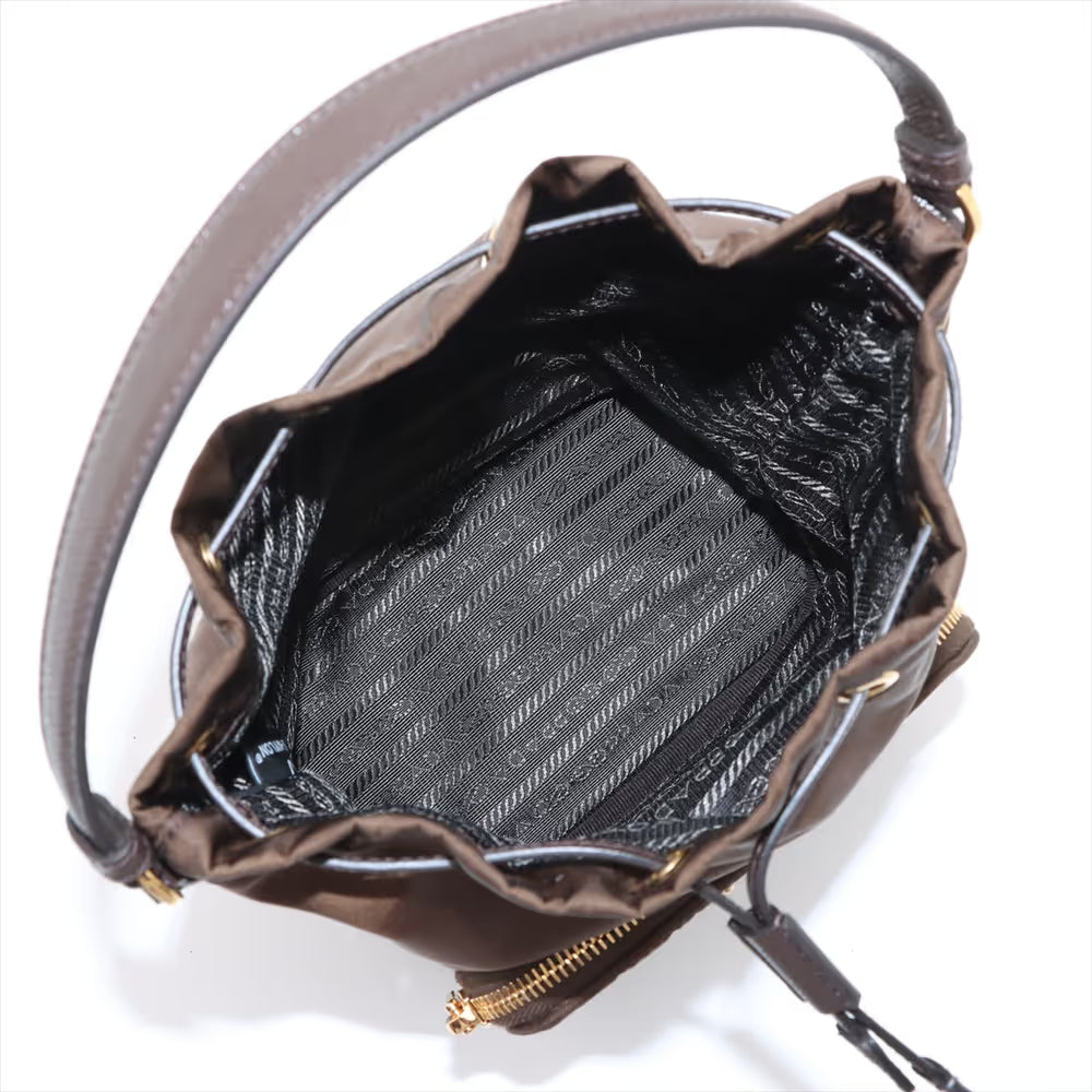 Prada Tessuto Nylon x Leather Two-Way Bucket Bag Brown