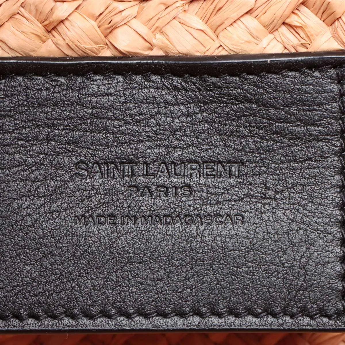 Saint Laurent Paris Panier Raffia Leather Straw Bag Beige x Black