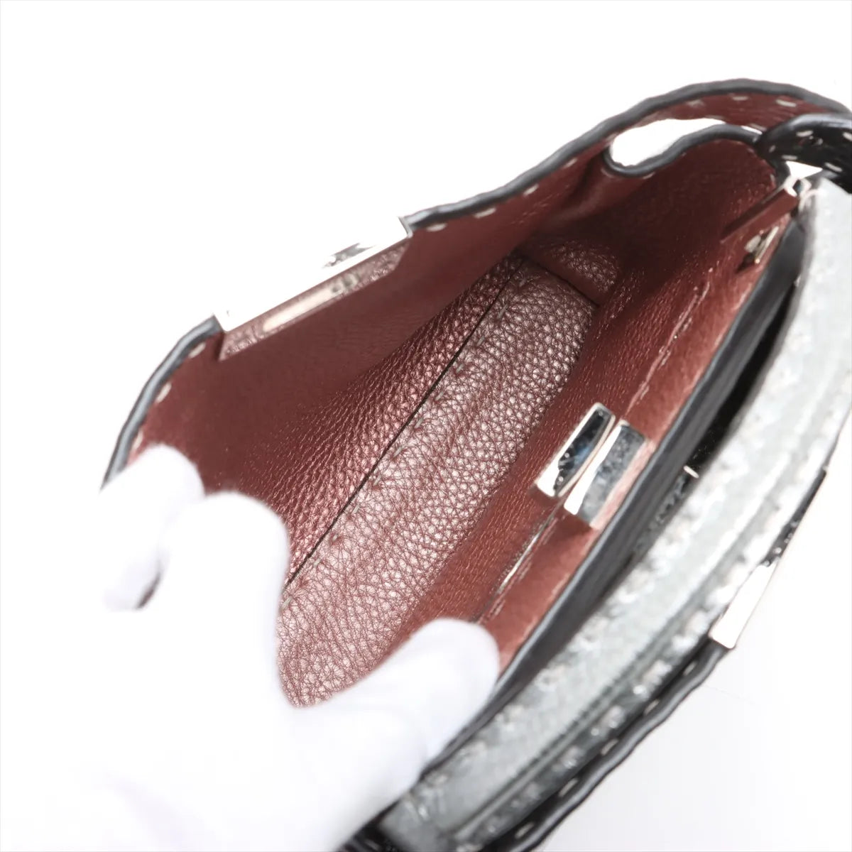 Fendi Peekaboo Essentially Selleria Shoulder Bag Silver