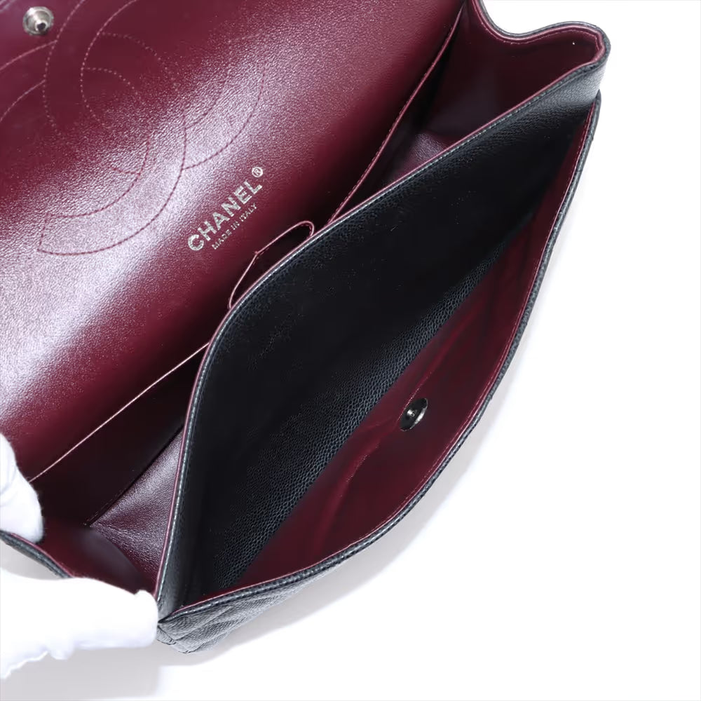 Chanel 30 Large Caviar Skin Double Flap Double Chain Bag Black