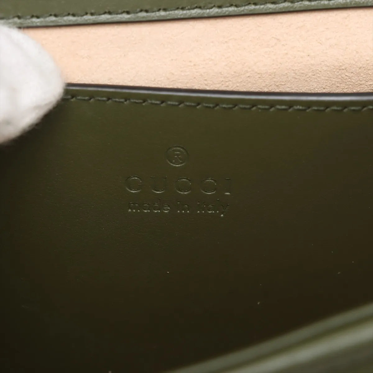 Gucci GG Logo Marmont Leather Chain Shoulder Bag Khaki