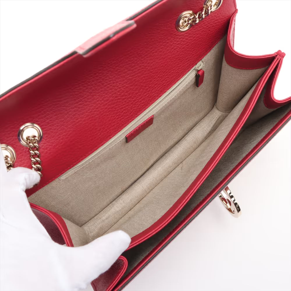Gucci Interlocking GG Logo Leather Chain Shoulder Bag Red
