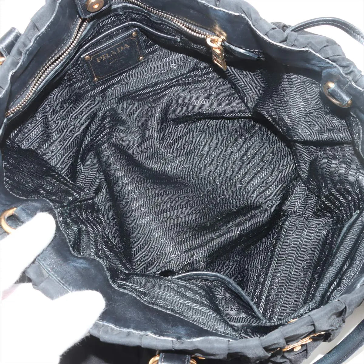 Prada Tessuto Gaufre Nylon Leather Two-Way Handbag Black