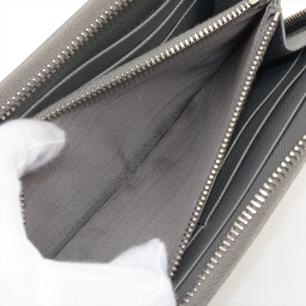 Prada Saffiano Leather Zip Round Wallet Gray