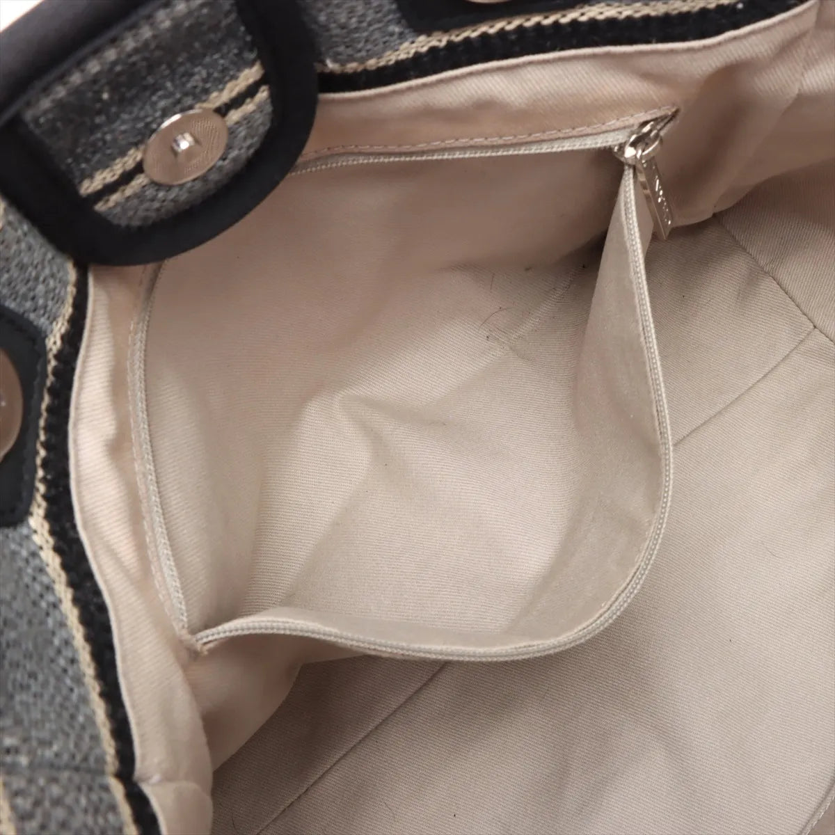 Chanel Deauville Canvas Leather Stripe Chain Tote Bag MM Black x Gray x Beige