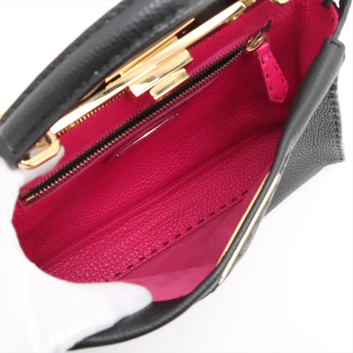 Fendi Peekaboo Regular Selleria Leather Two-Way Handbag Black x Hot Pink