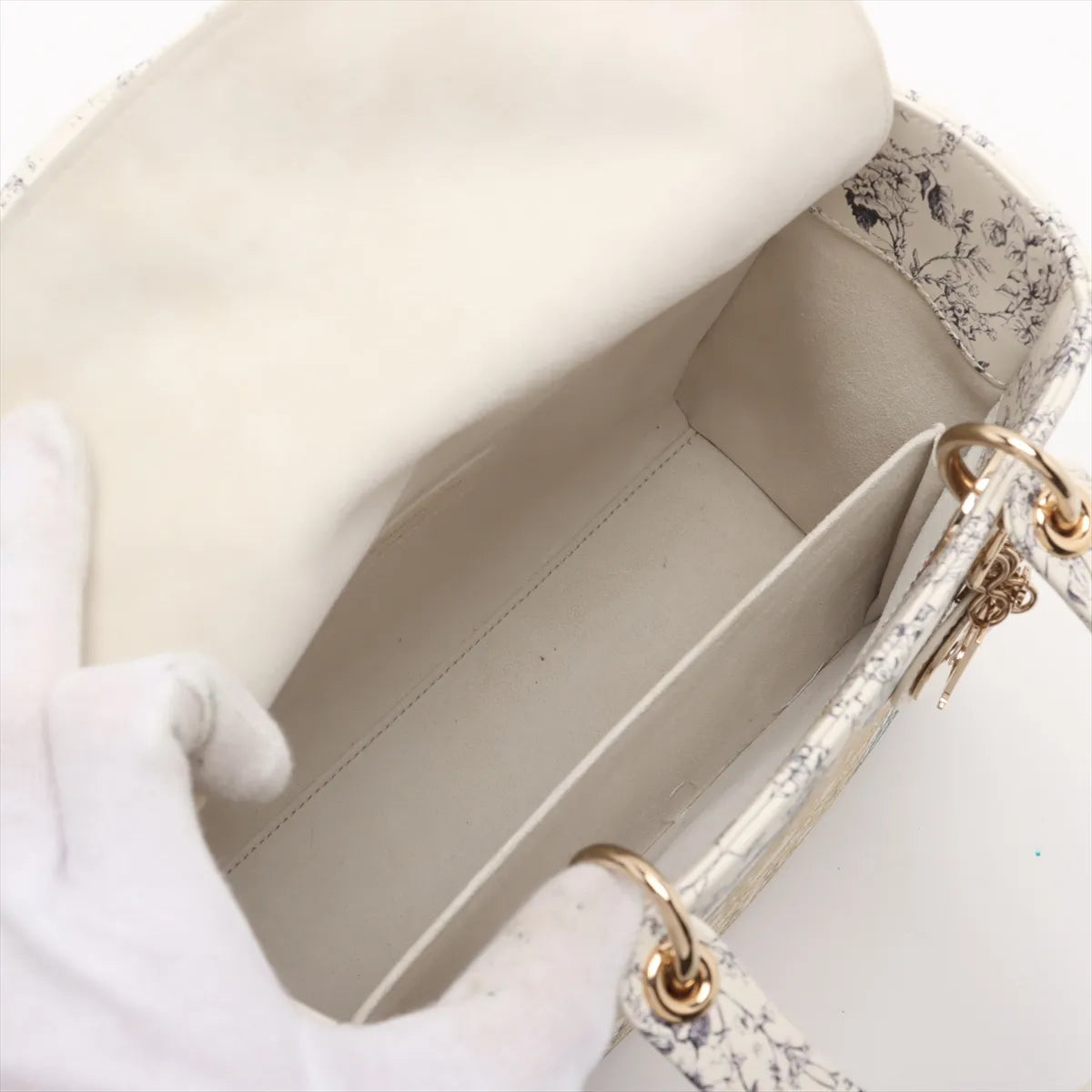 Christian Dior Lady Dior Floral Two-Way Handbag White