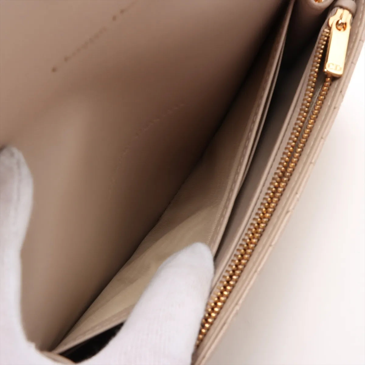 Christian Dior Cannage Caro Leather Wallet on Chain Beige
