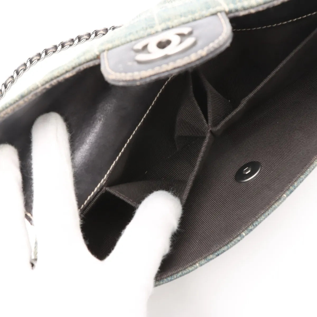 Chanel Chocolate Bar Denim Chain Shoulder Bag Blue