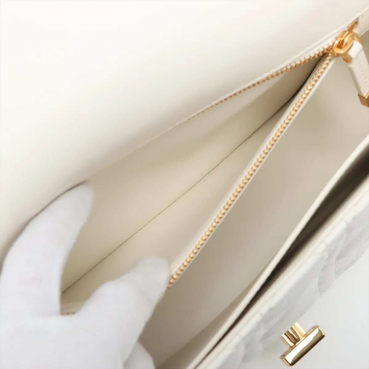 Christian Dior Cannage Caro Leather Chain Shoulder Bag White