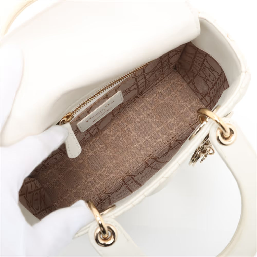 Christian Dior Cannage My Lady Dior Leather Two-Way Handbag White
