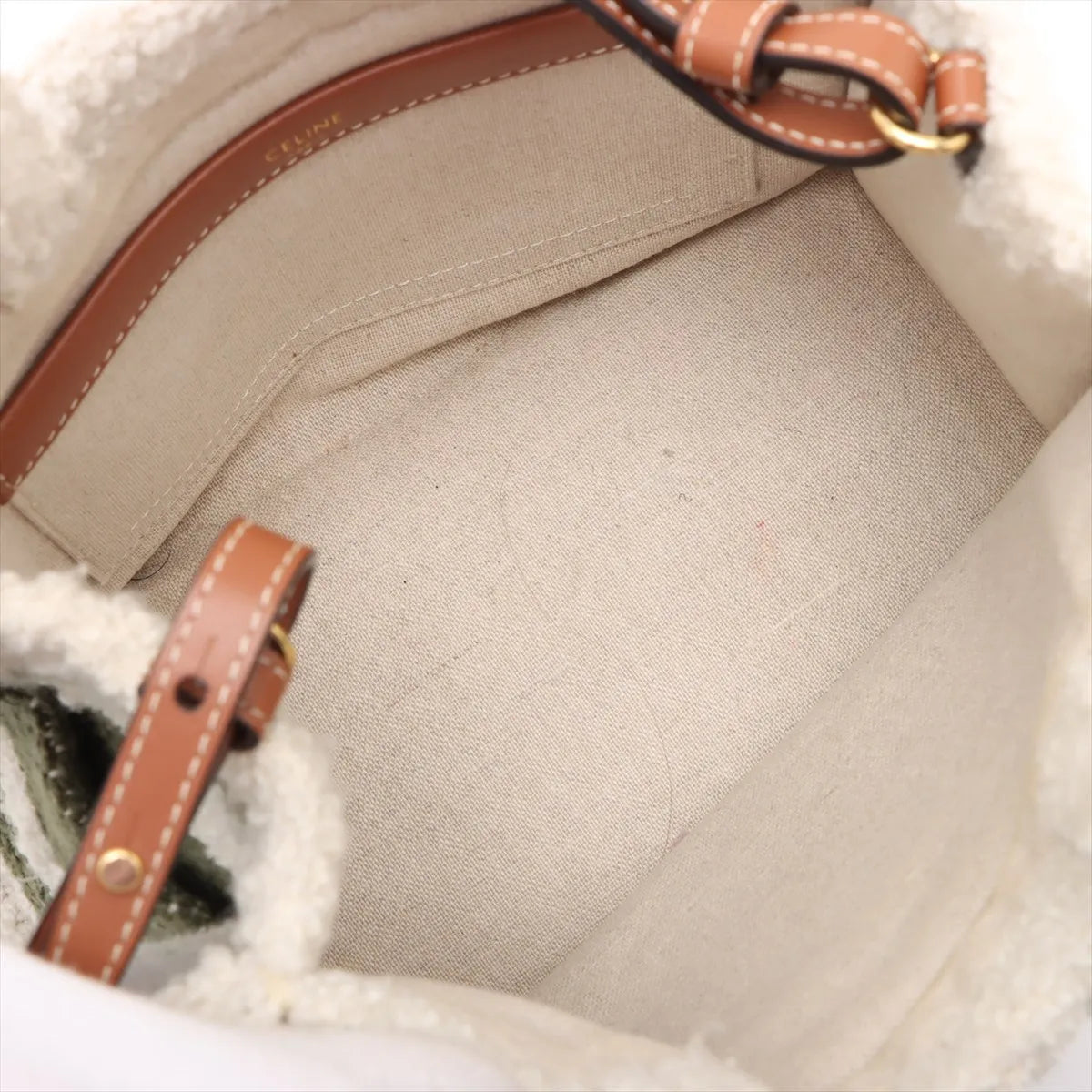 Celine Triomphe Small Cabas Two-Way Handbag White x Green