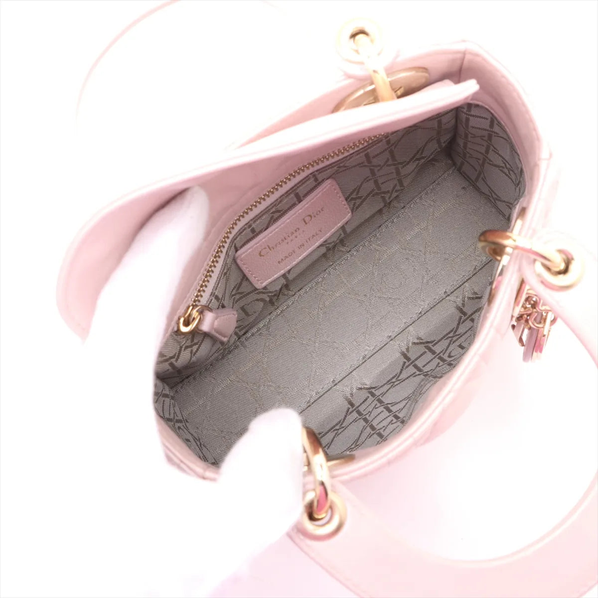 Christian Dior Cannage Mini Lady Dior Leather Two-Way Handbag Blush