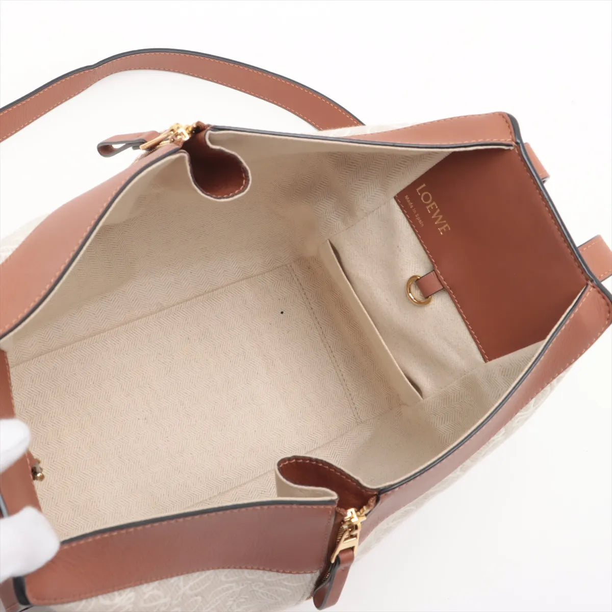 Loewe Hammock Small Canvas Leather Two-Way Shoulder Bag Beige x Brown