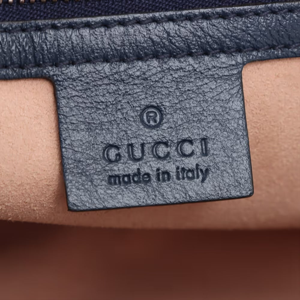 Gucci GG Marmont Leather Chain Shoulder Bag White x Navy