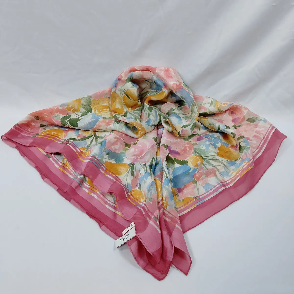 Christian Dior Floral Silk Scarf Pink