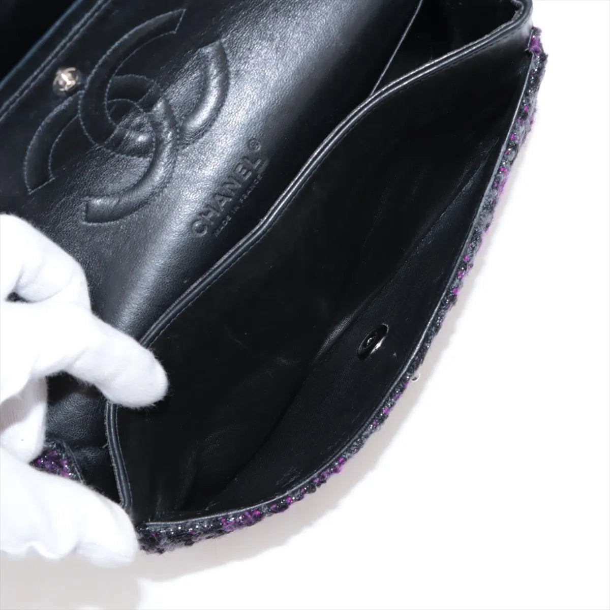 Chanel CC Logo Matelasse 25 Tweed Double Flap Double Chain Bag Purple x Black *PREORDER*