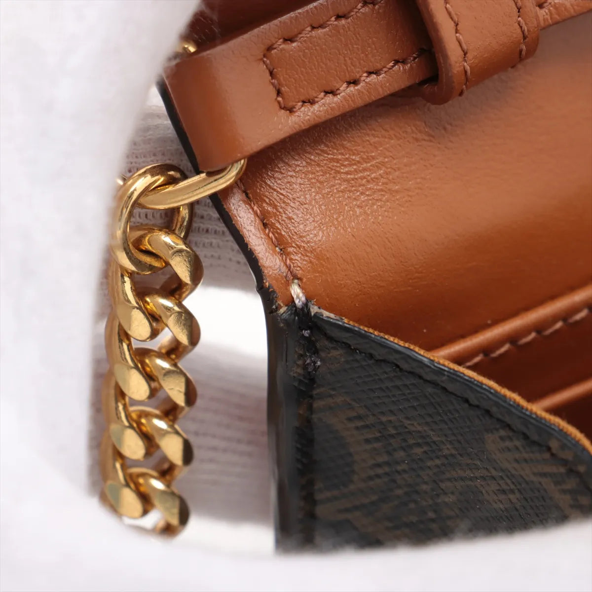 Celine Triomphe Leather Chain Shoulder Bag Brown
