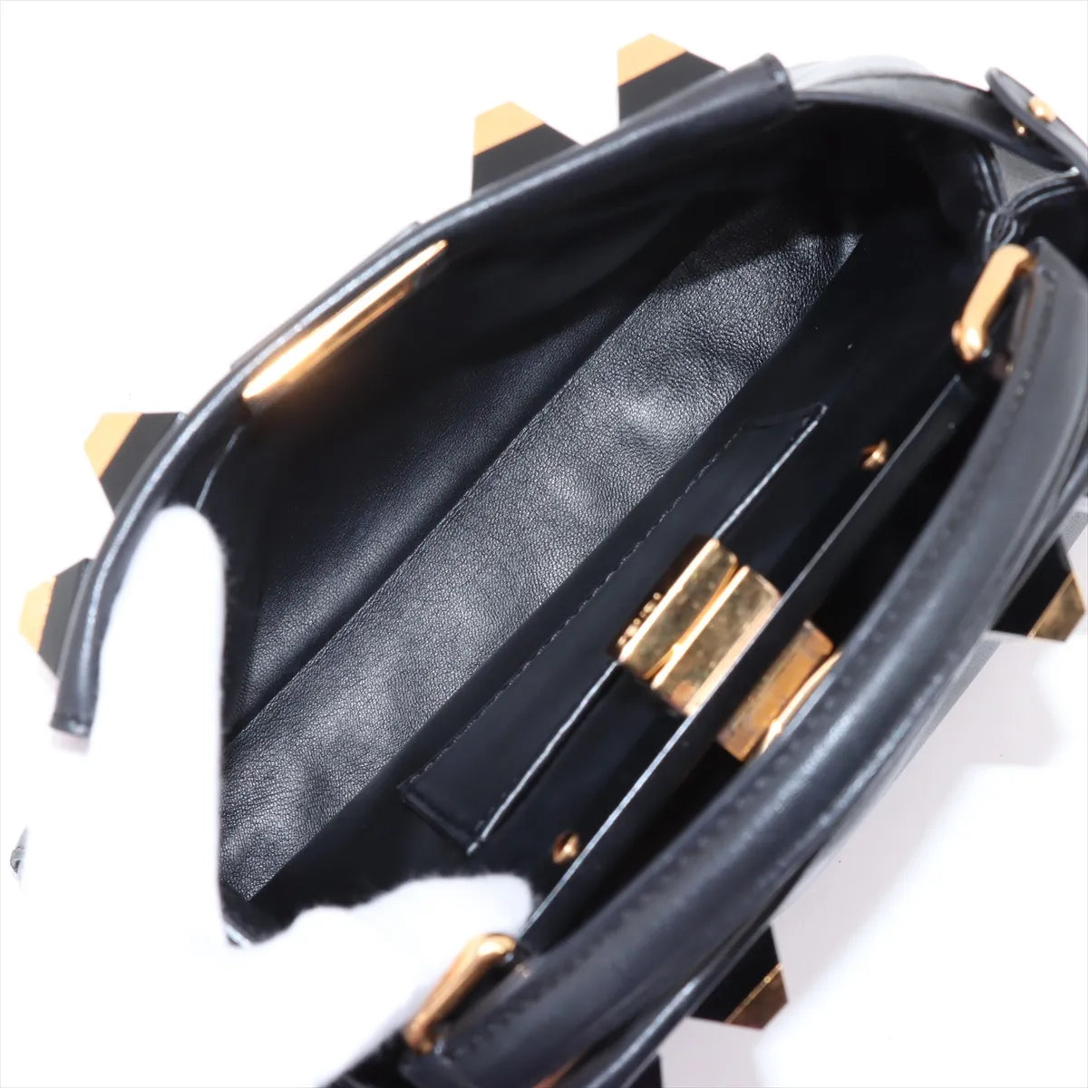 Fendi Mini Peek-a-boo Studded Leather Two-Way Shoulder Bag Black