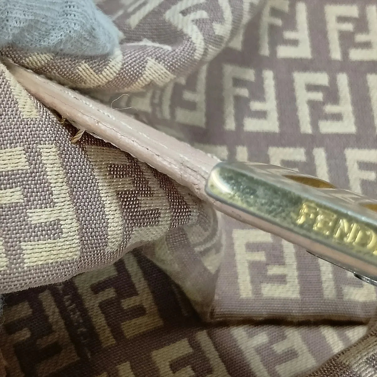 Fendi Zucchino Mamma Baguette Canvas Leather Shoulder Bag Pink x Beige