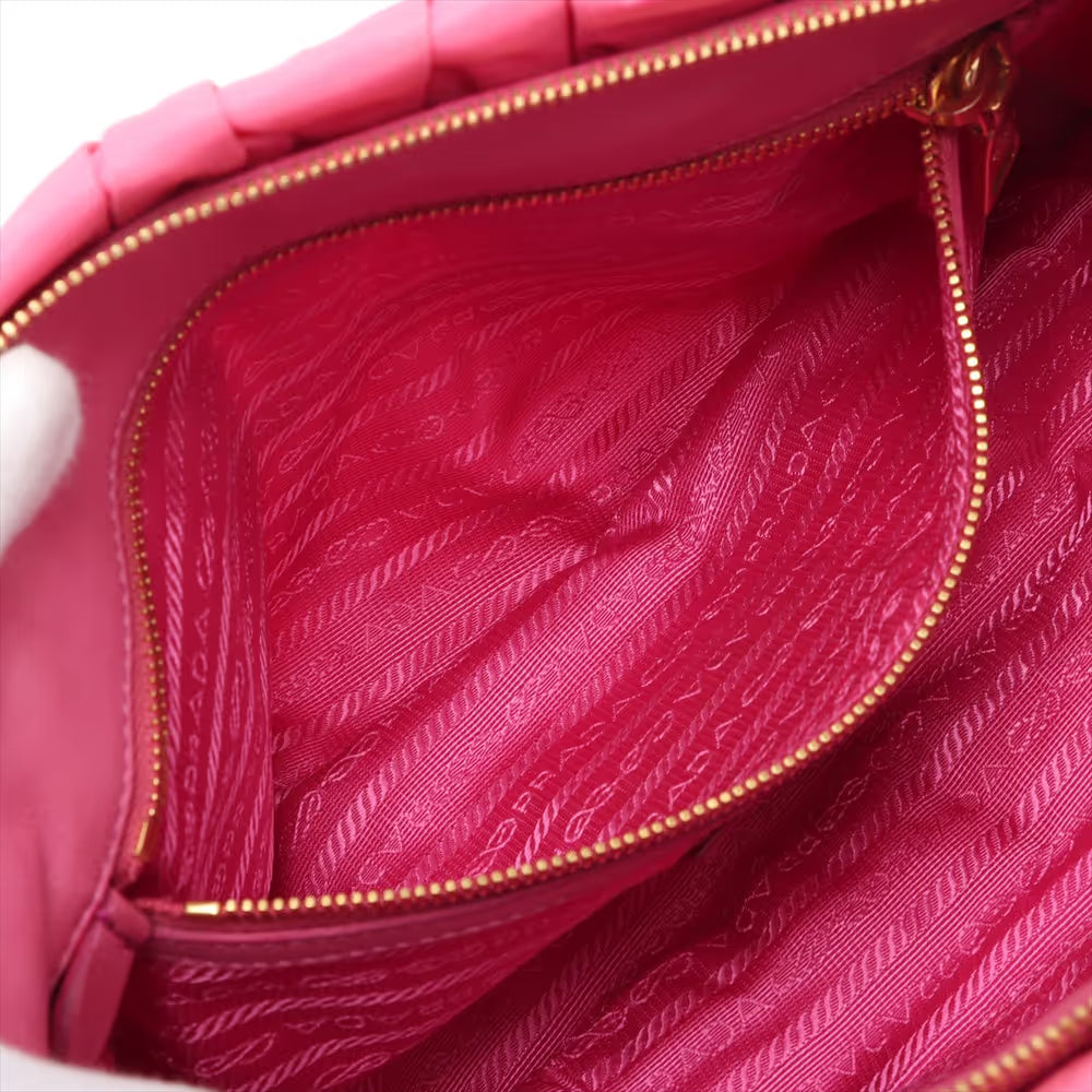 Prada Tessuto Nylon Leather Two-Way Handbag Pink