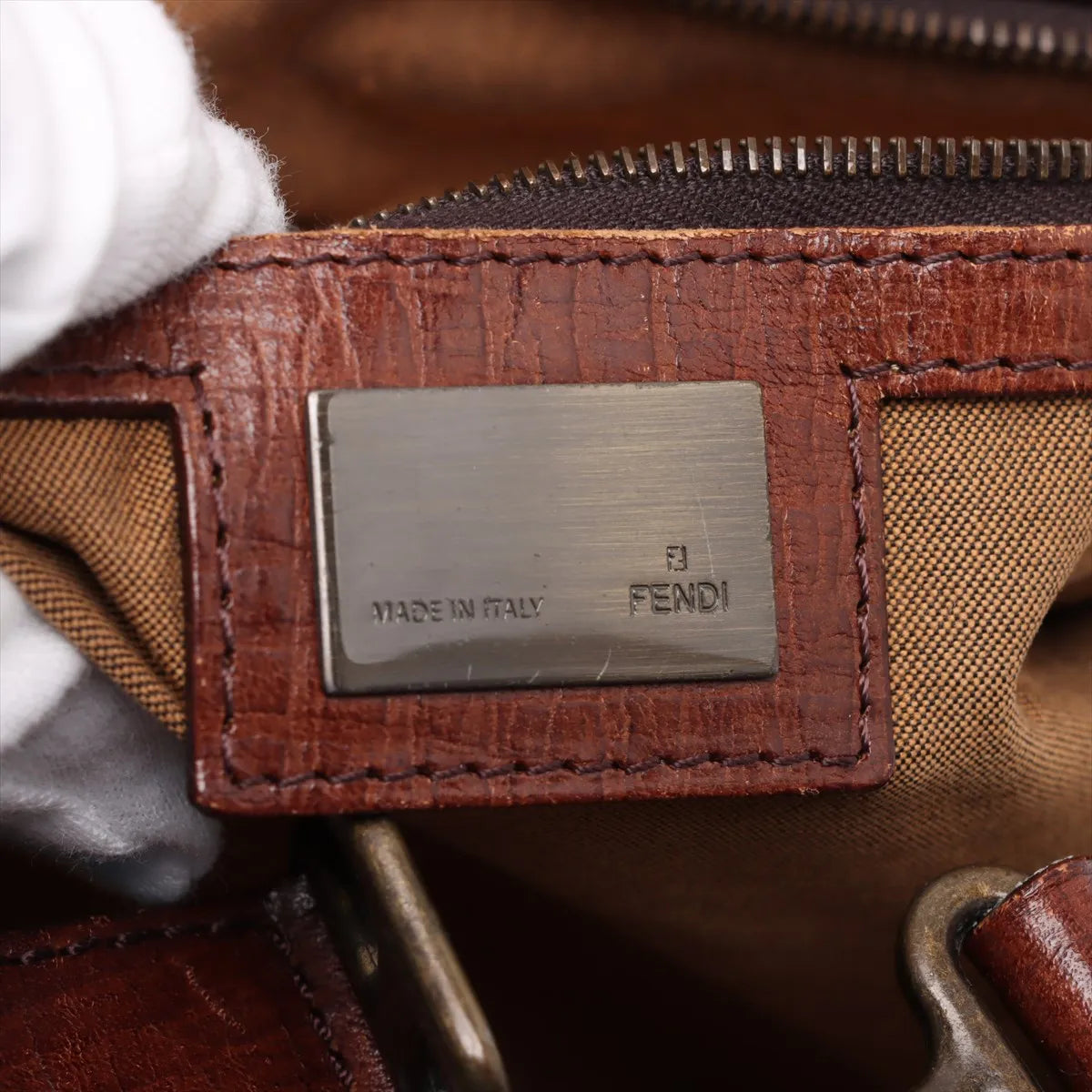 Fendi Zucca Canvas Leather Shoulder Bag Brown