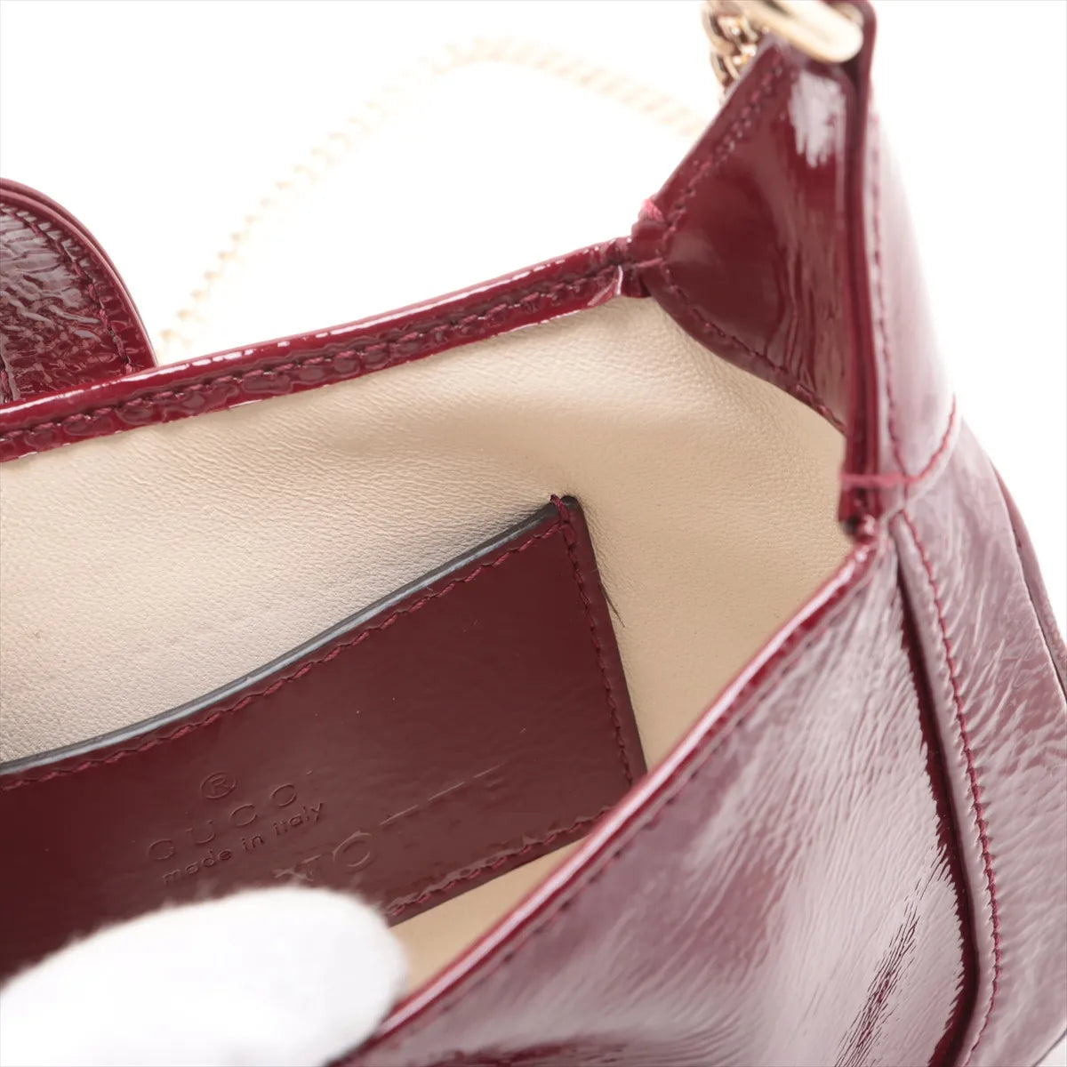 Gucci Jackie Notte Patent Leather Chain Shoulder Bag Red Lacquer