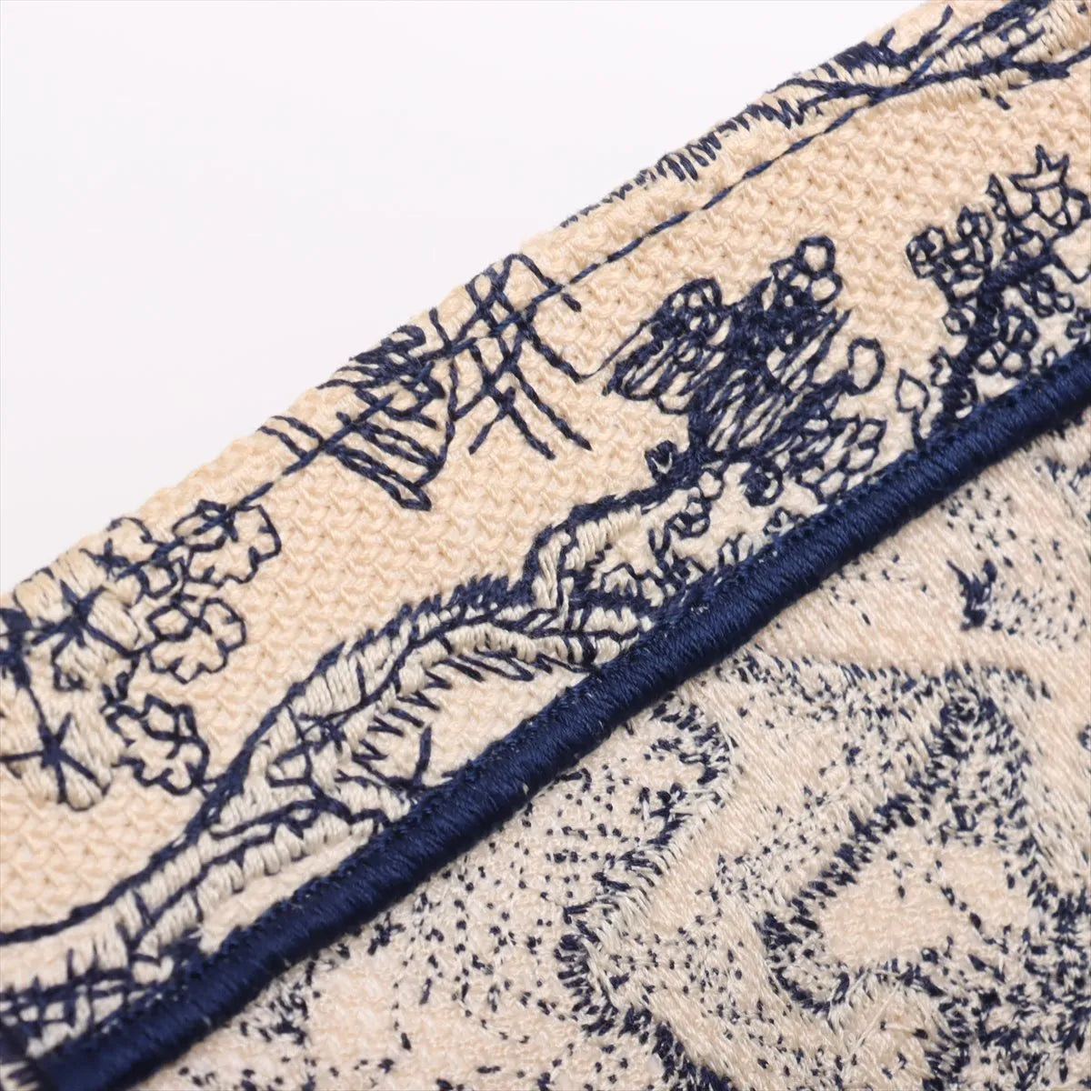 Christian Dior Toile De Jouy Embroidery Medium Canvas Book Tote Bag White x Blue