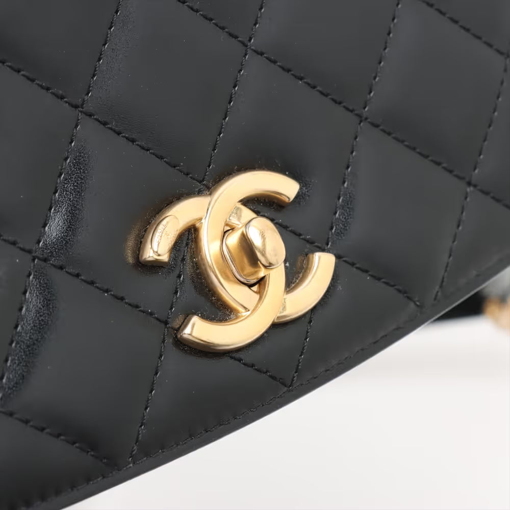 Chanel CC Logo Matelasse Leather & Suede Shoulder Bag Black