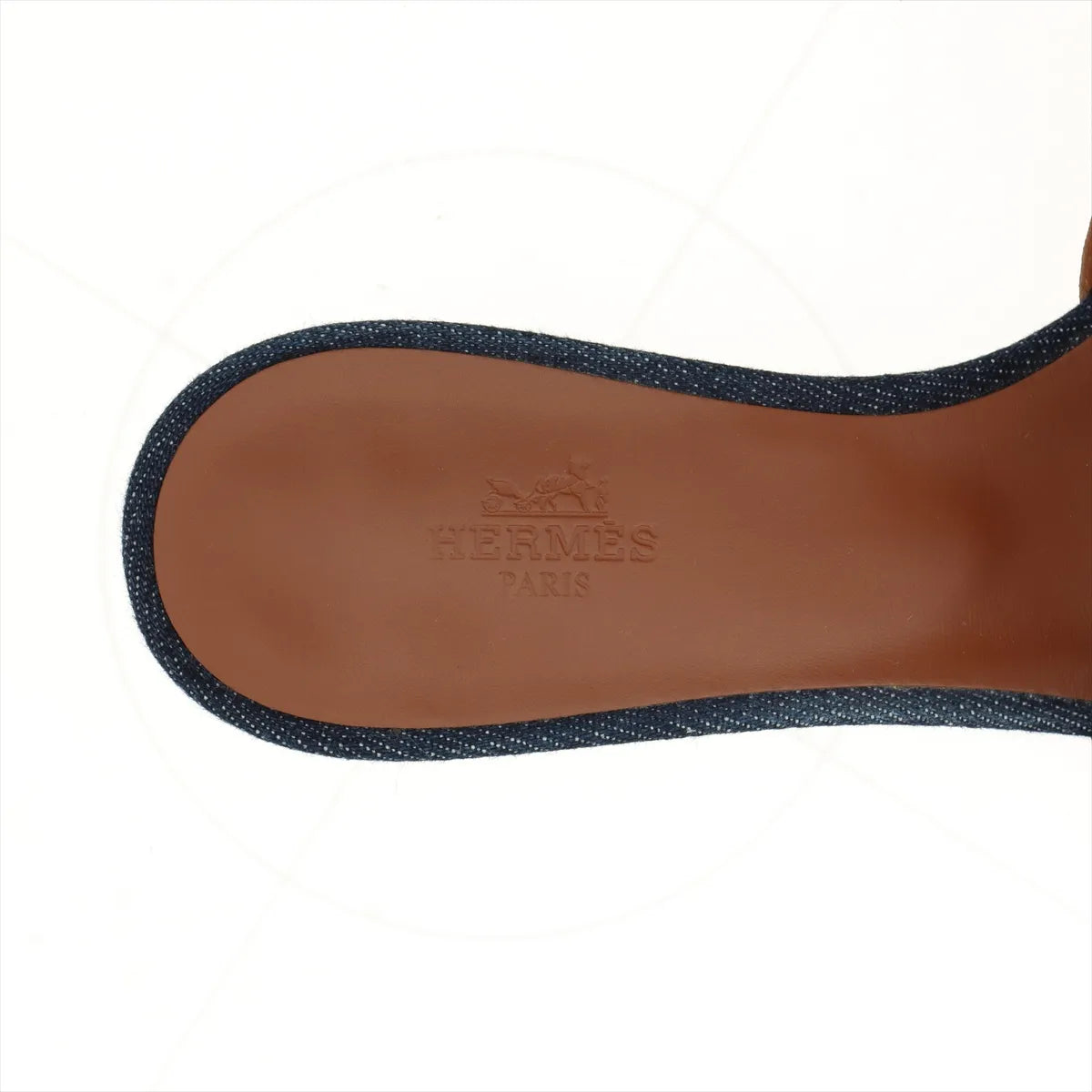 Hermes Oasis Denim & Leather Block Heel Sandals Brown x Denim