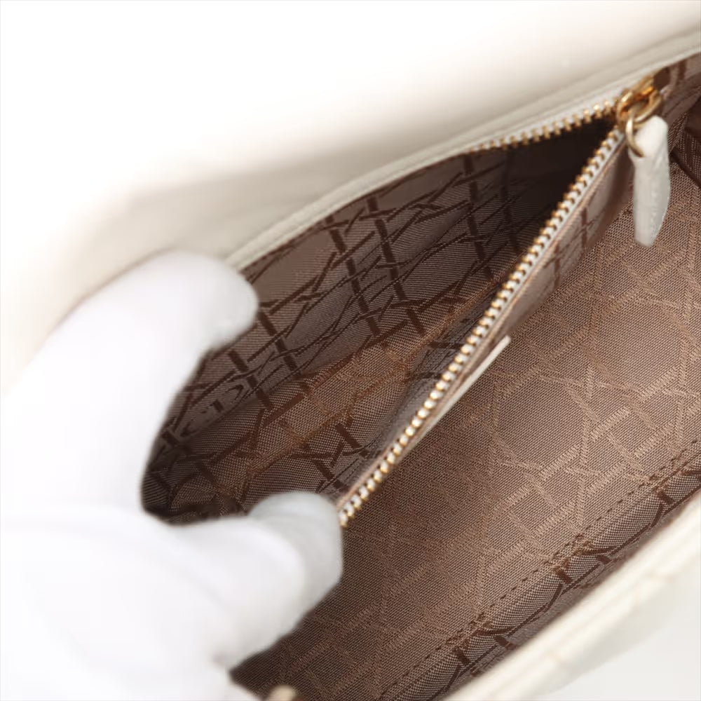 Christian Dior Cannage My Lady Dior Leather Two-Way Handbag White