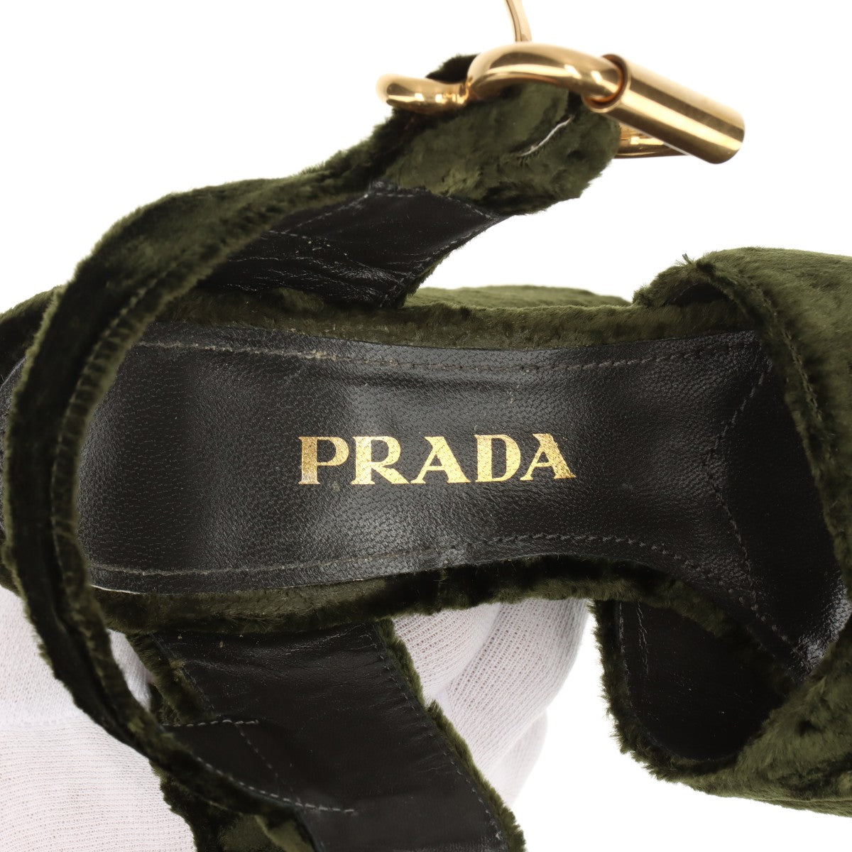 Prada Velour Leather Block Sandal Khaki