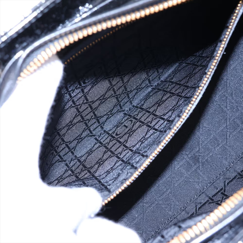 Christian Dior Cannage Lady Dior Large Patent Leather Two-Way Shoulder Bag Black