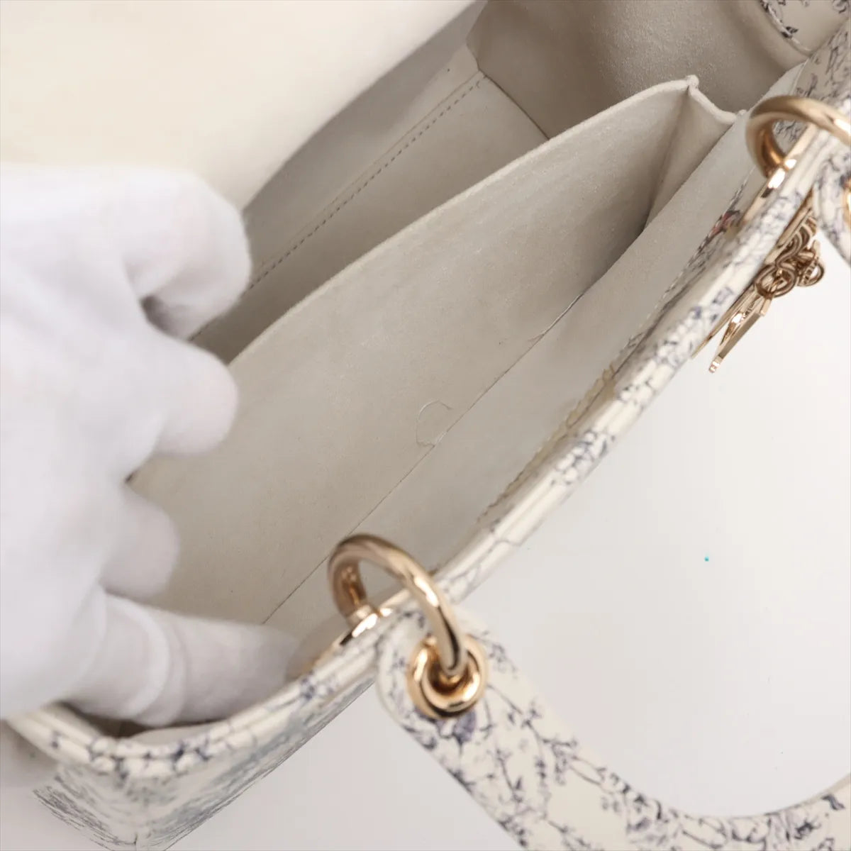 Christian Dior Lady Dior Floral Two-Way Handbag White