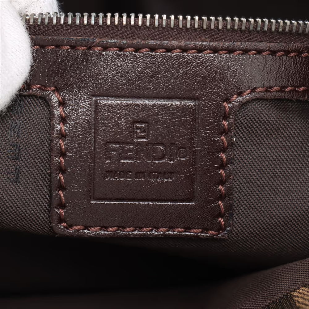Fendi Zucca Mamma Baguette Canvas Leather Shoulder Bag Brown