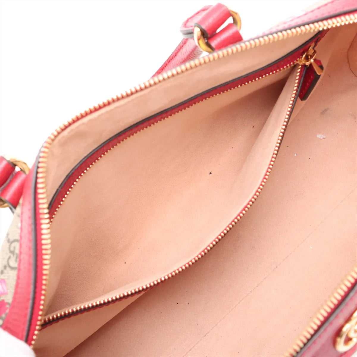 Gucci GG Floral Leather Two-Way Shoulder Bag Beige x Red