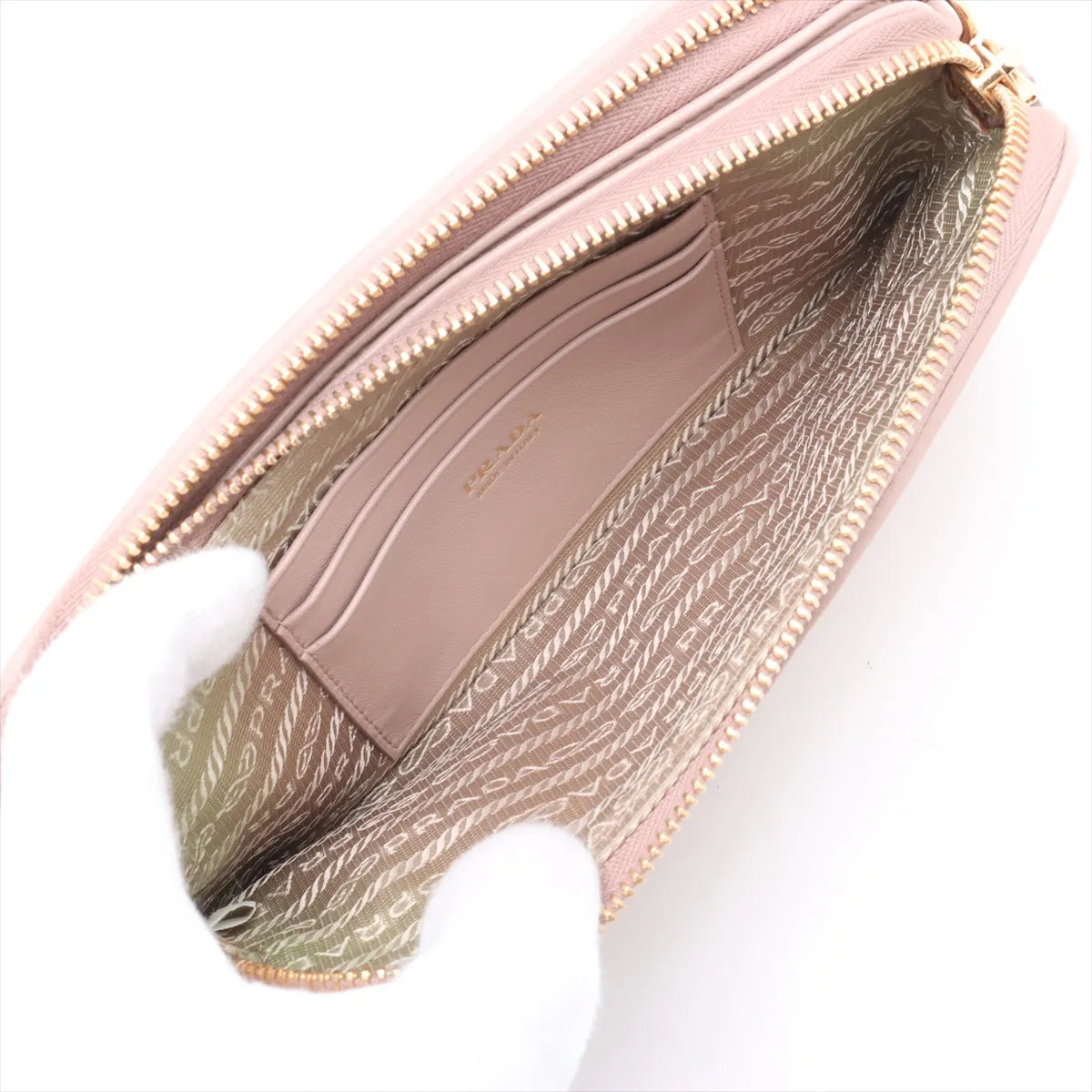 Prada Nappa Impuntu Leather Chain Wallet Pink Beige