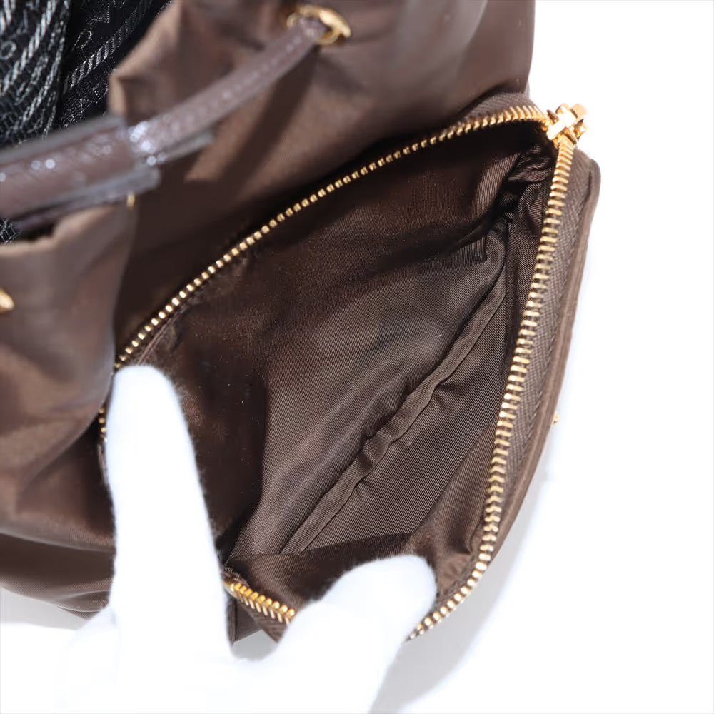 Prada Tessuto Nylon x Leather Two-Way Bucket Bag Brown