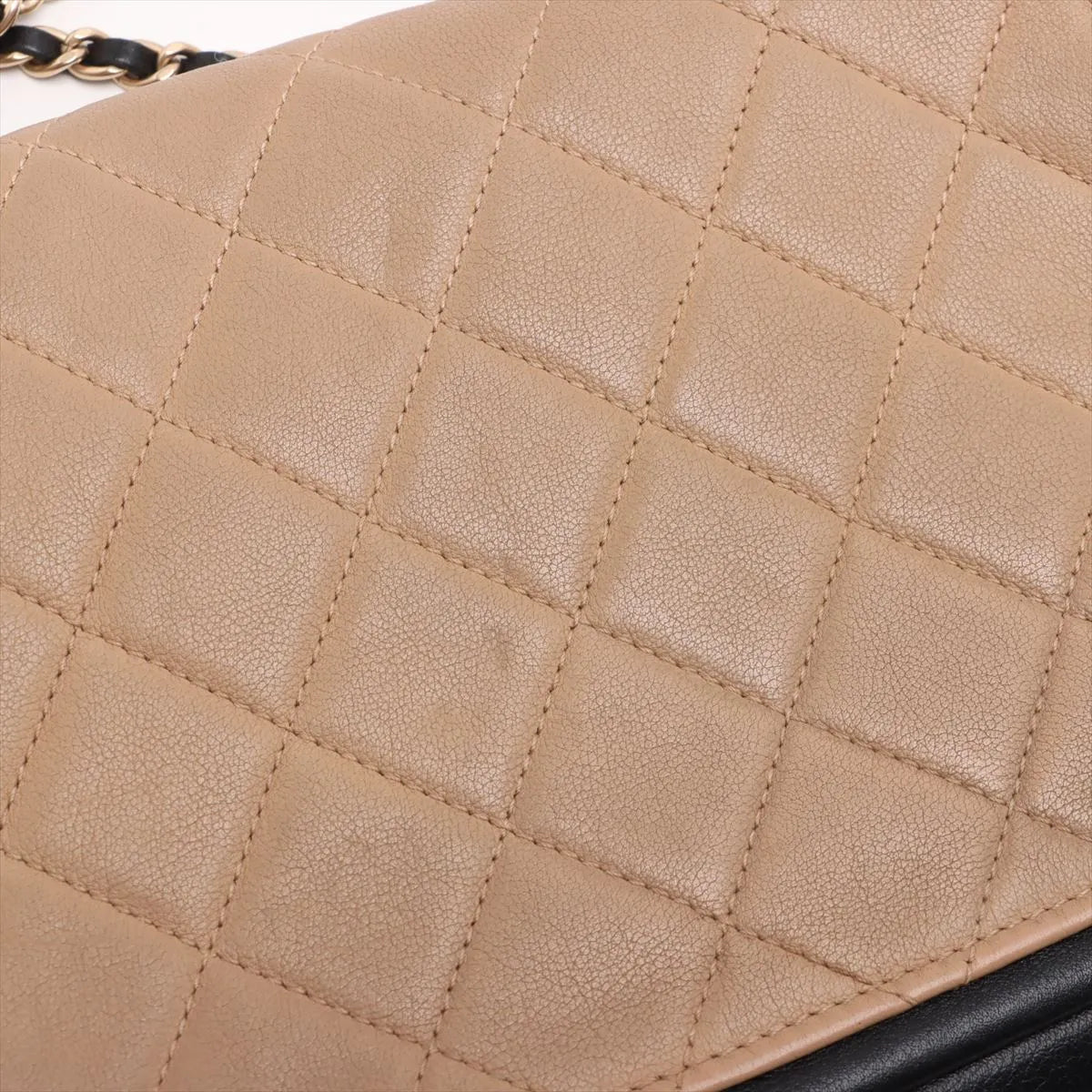 Chanel CC Logo Matelasse Leather Single Flap Double Chain Bag Beige x Black