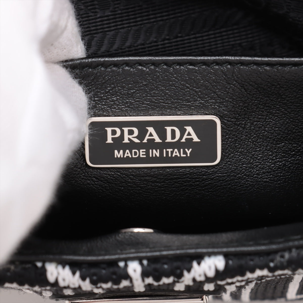 Prada Cleo Jacquard Shoulder Bag Black x White