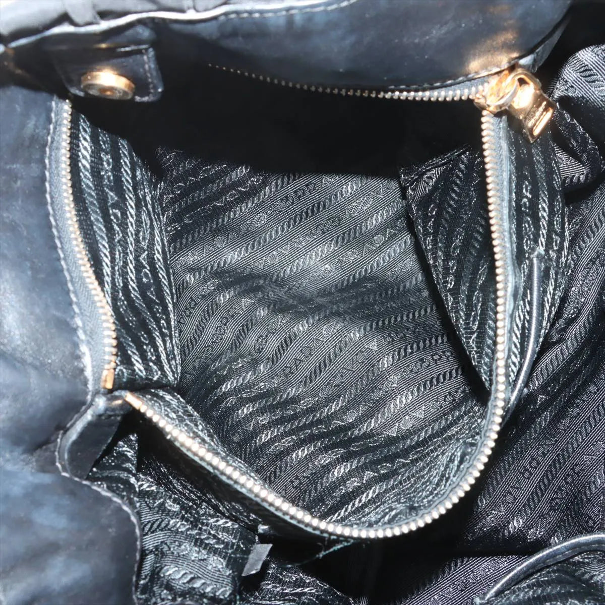 Prada Tessuto Gaufre Nylon Leather Two-Way Handbag Black
