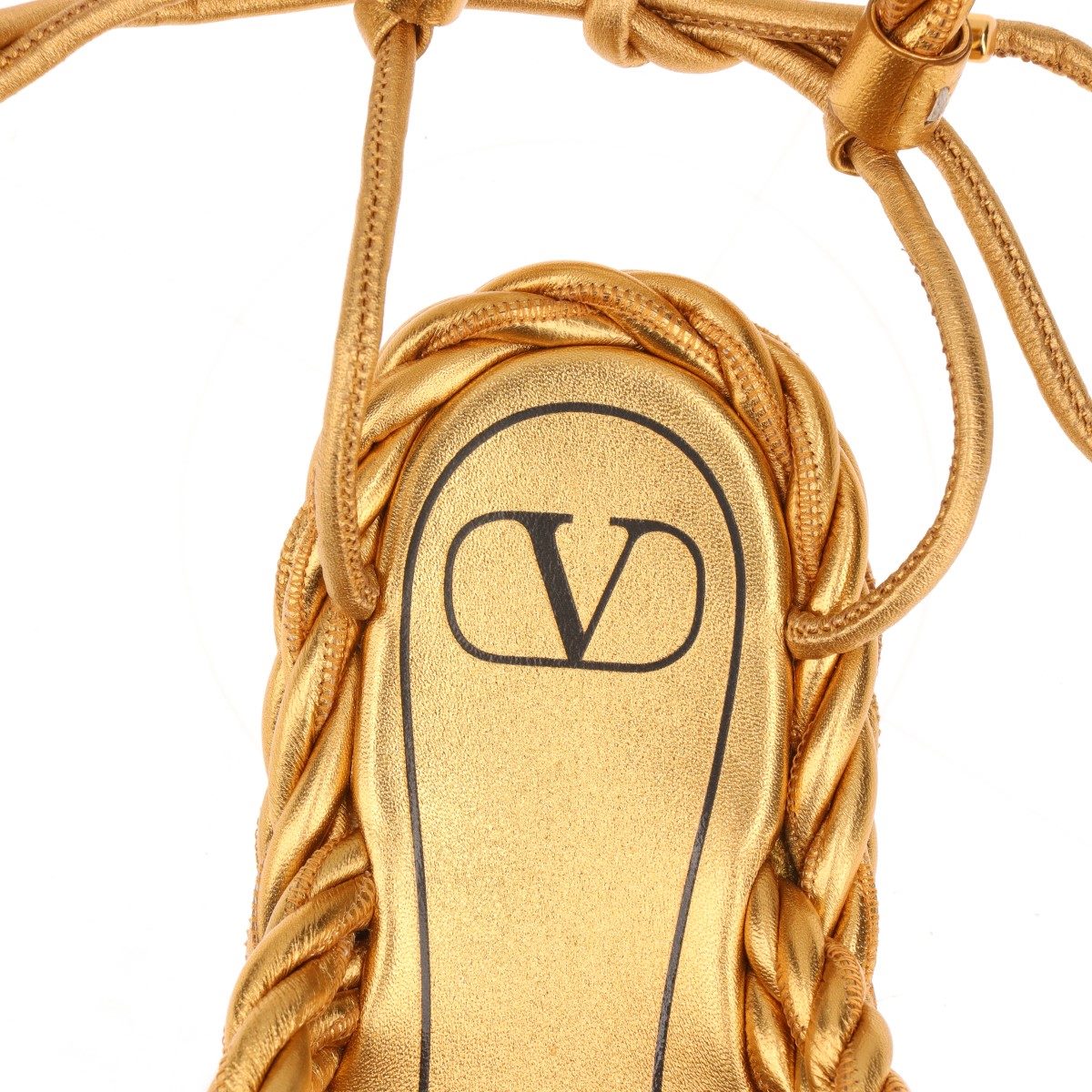 Valentino Garavani Patent Leather Twist Criss Cross Sandal Gold