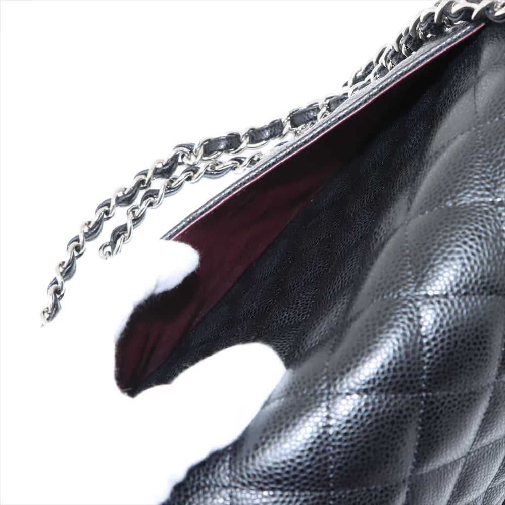 Chanel 30 Large Caviar Skin Double Flap Double Chain Bag Black