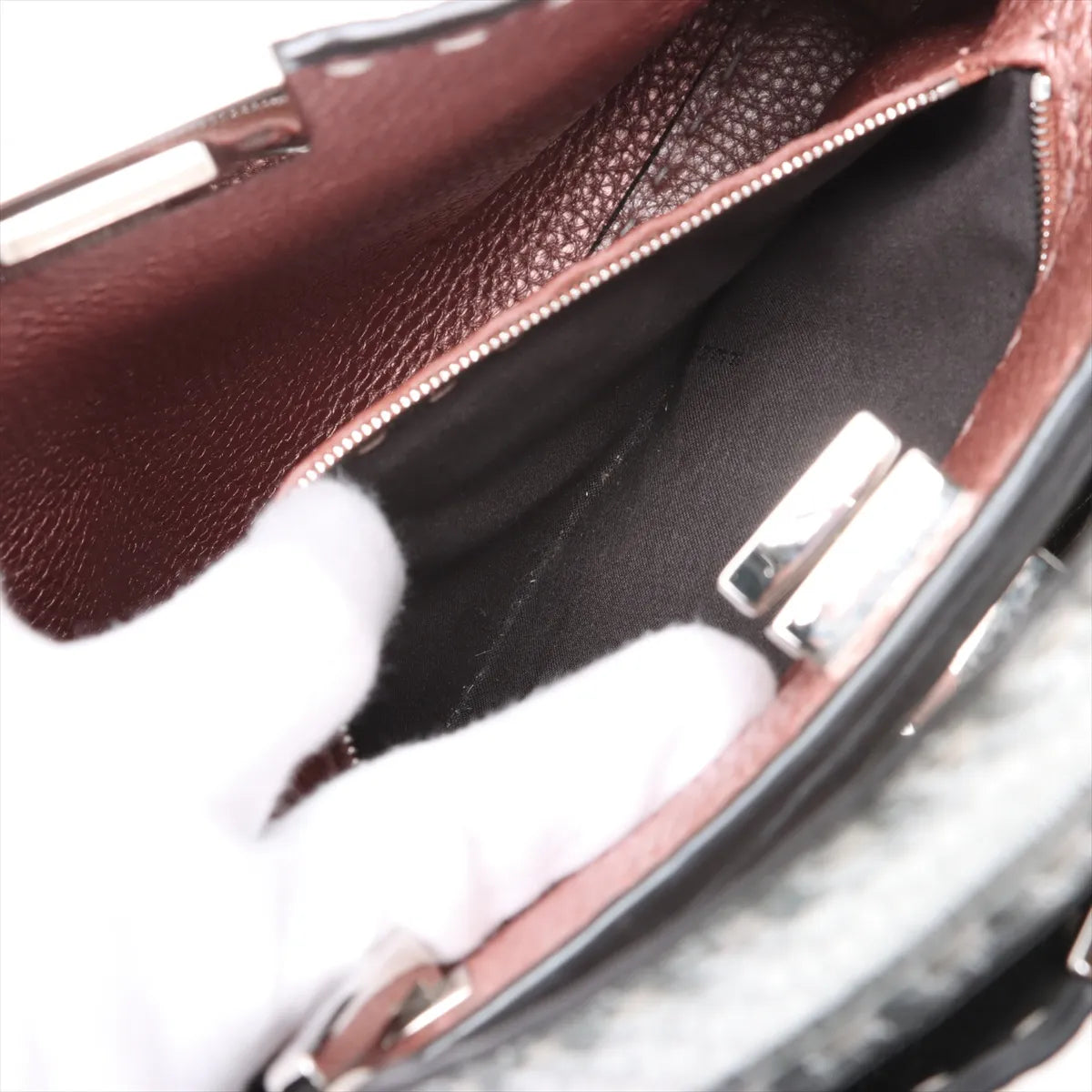 Fendi Peekaboo Essentially Selleria Shoulder Bag Silver